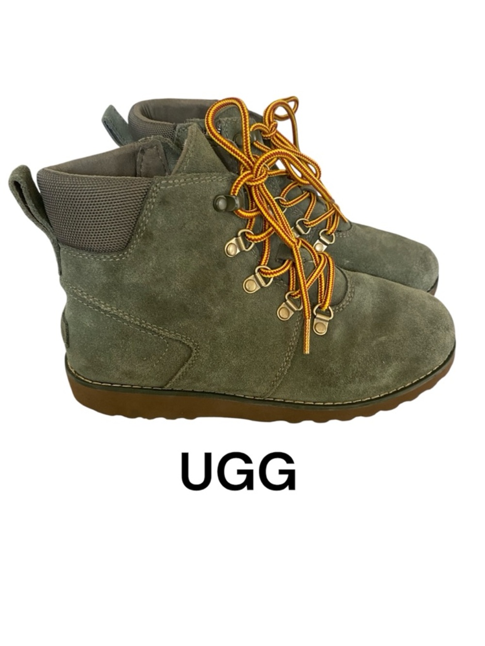 UGG Waterproof Thinsulate Shearling Lined Hiking Boots Olive Green Suede W SZ 4